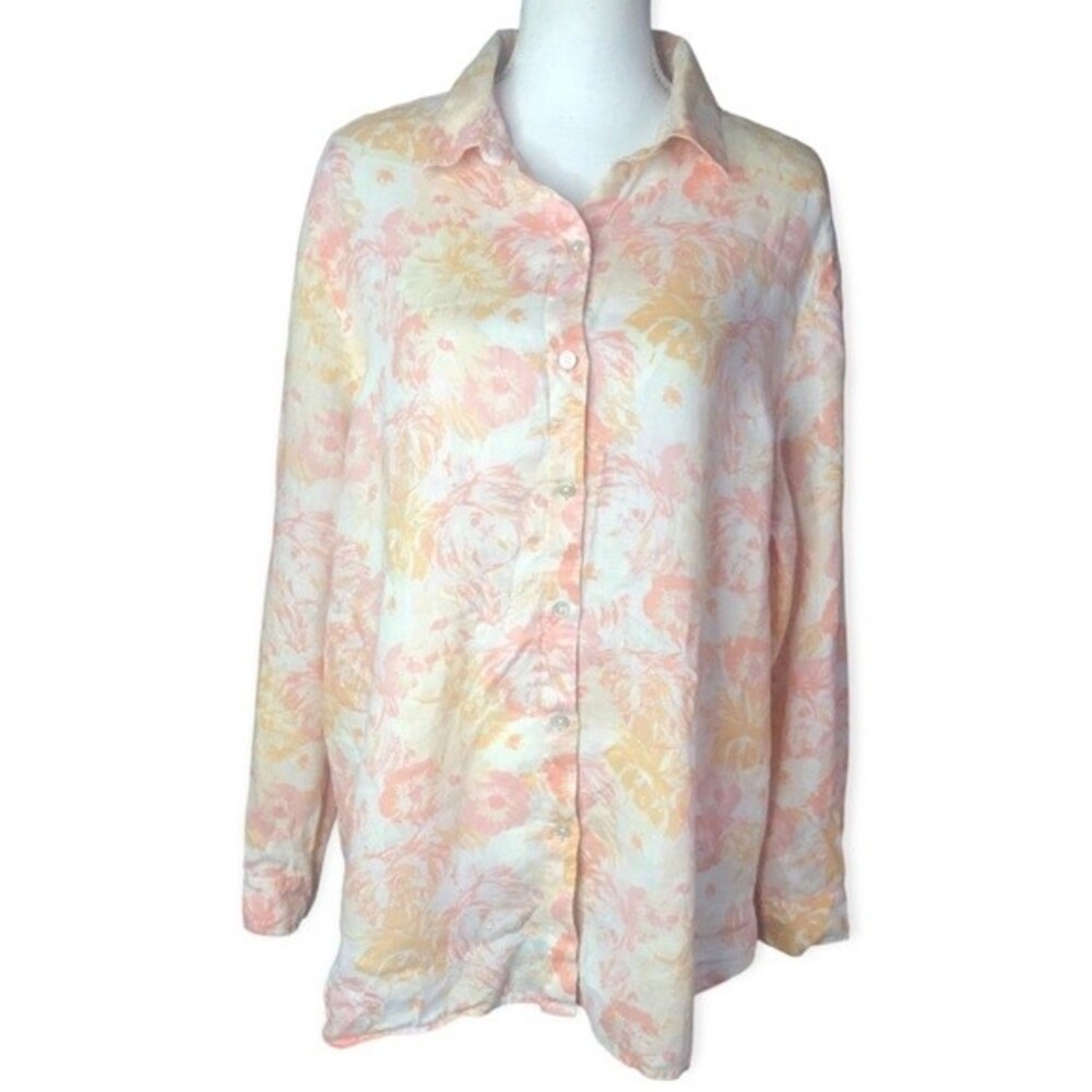 J. Jill Pastel Floral Linen Long Sleeve Button Down Shirt